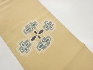 縮緬地抽象に花模様名古屋帯